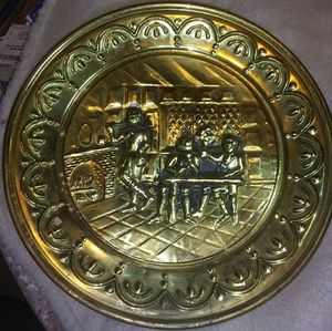 Stamped Copper Plate with Brass Overlay Pub Scene